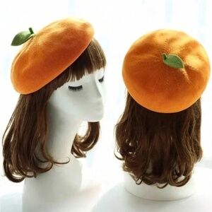 NWT Orange Pumpkin Apple Kawaii Cute Beret Hat Costume Harajuku Japanese Style